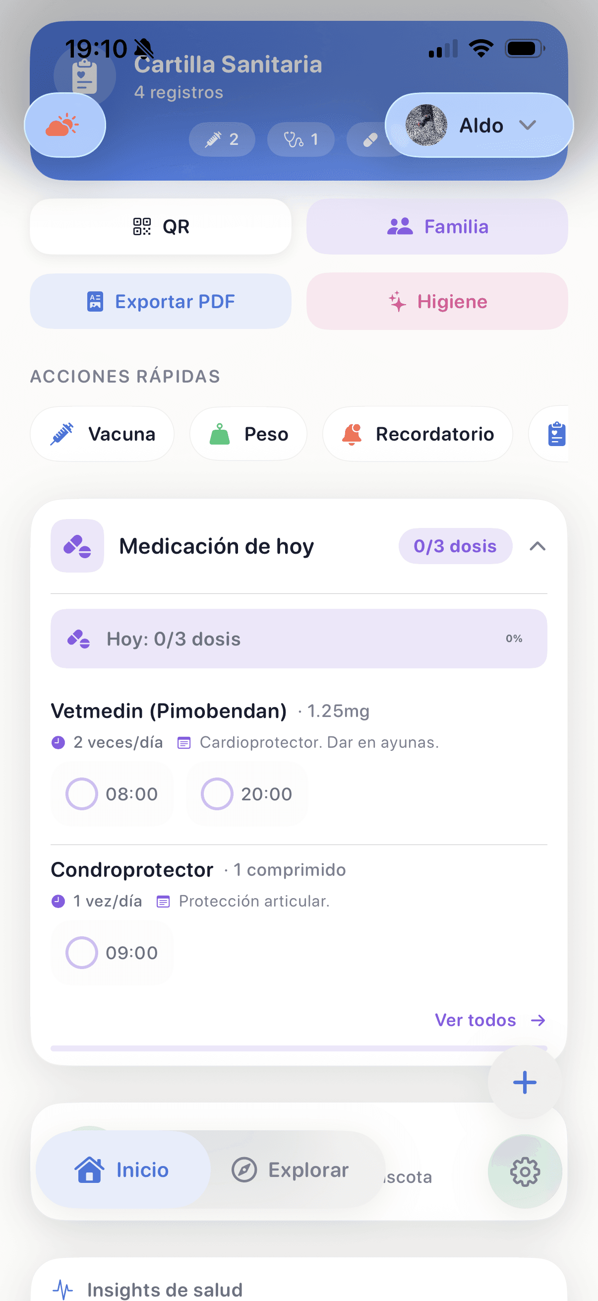 Horarios y seguimiento de medicación en Huella