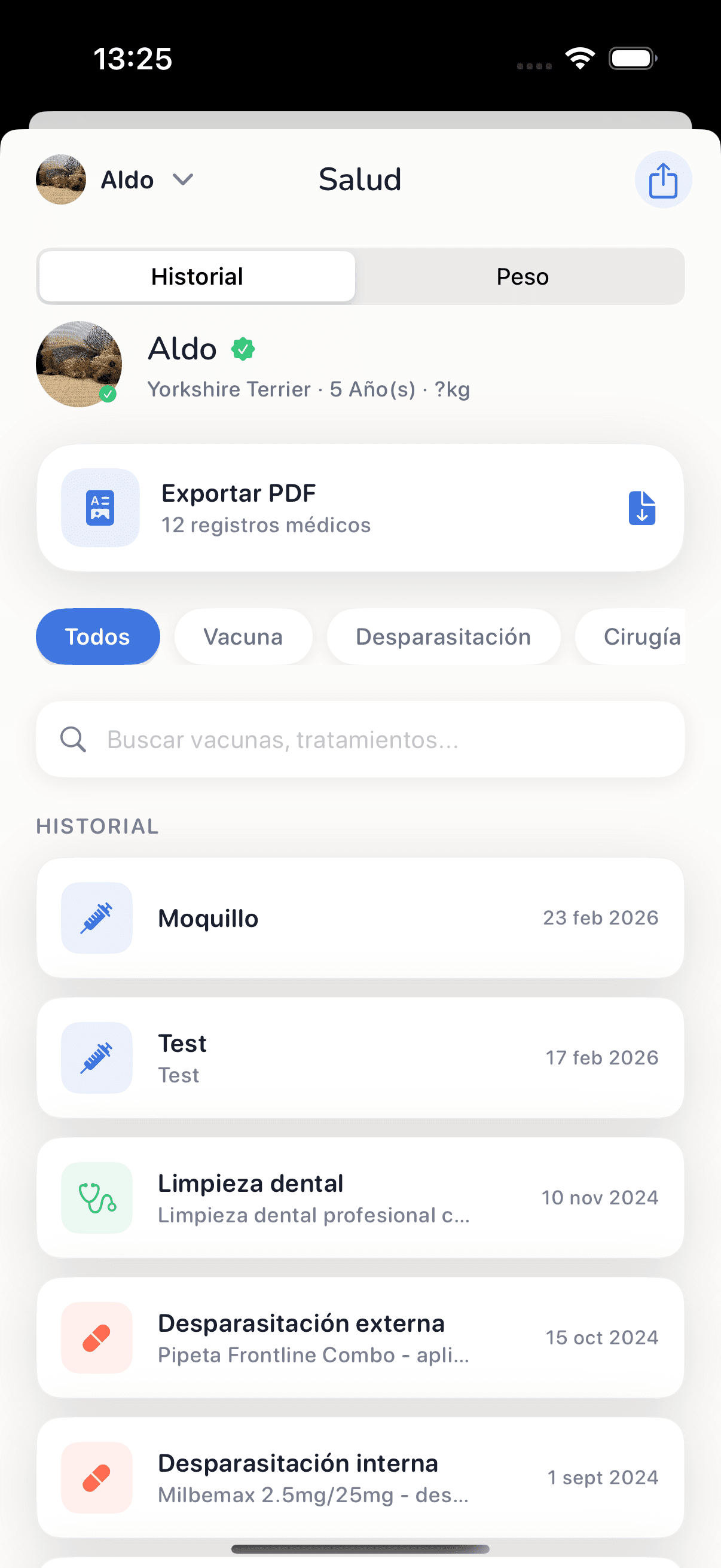 Historial médico en Huella